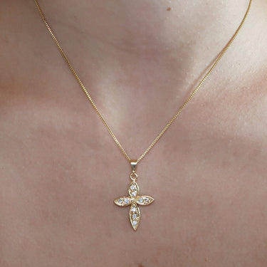 Gold Vintage Cross With CZ Necklace